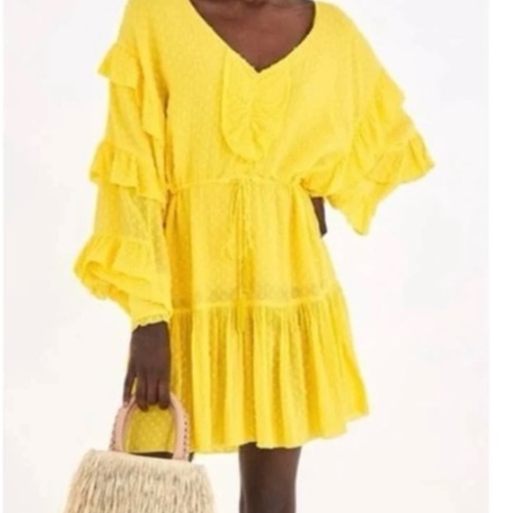 NEW FARM Rio Yellow Ruffle Mini Dress Sz Large